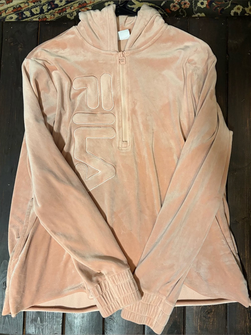 Fila Blush Pink Velour Quarter-Zip Hoodie